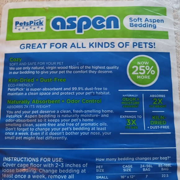 NEW! ASPEN SMALL ANIMAL BEDDING (2-24L Bags) - Picture 5 of 6
